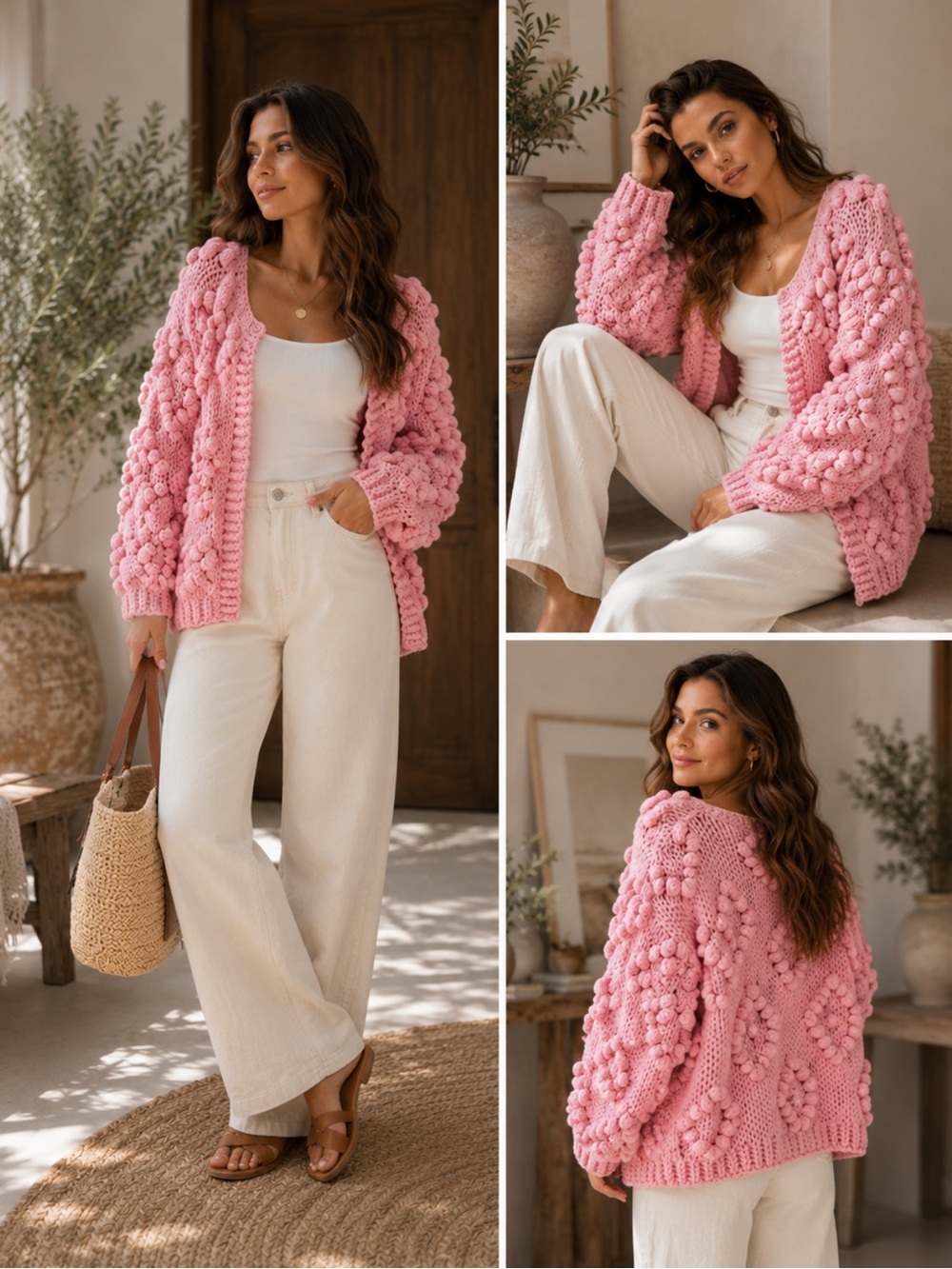 ShopEvelynne Pink Chunky Pom-Pom Knit Cardigan - Picture 2 of 2